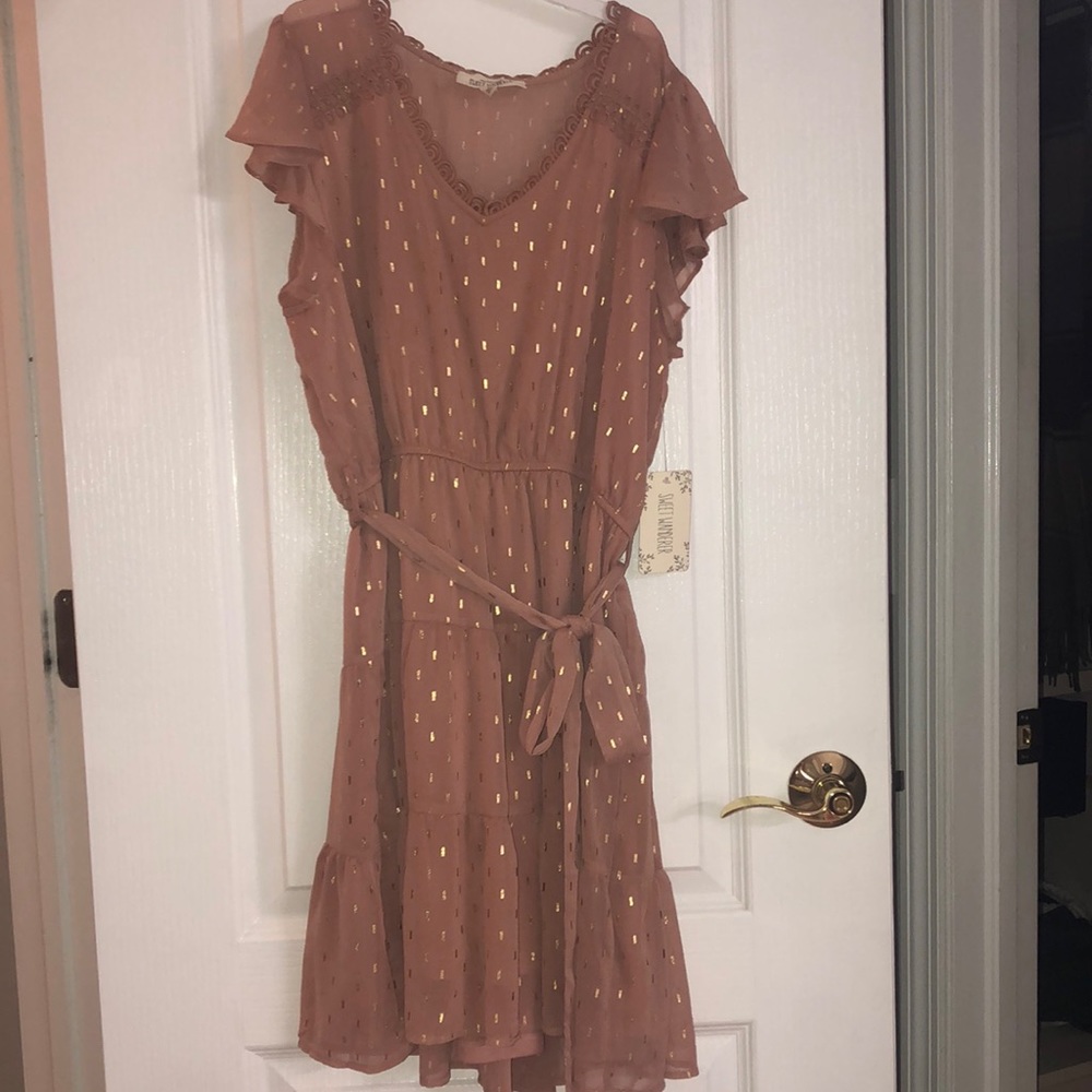 Juniors Rose Gold Belted Dress